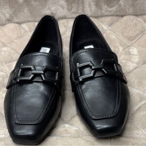 NWOT Steve Madden Ryann Black Leather Bit-Chain Loafers 8M
